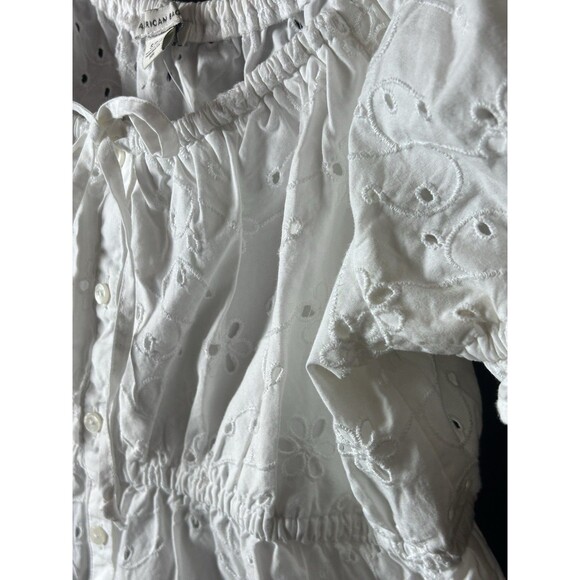 American Eagle Womens Small Eyelet Empire‎ Waist Puff Sleeve Crop White Top - Picture 6 of 7